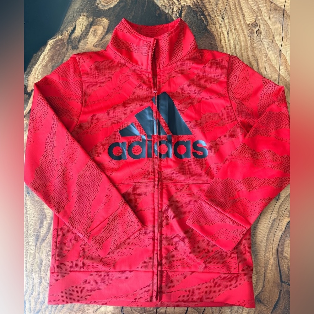 Adidas Boys Zip Up Jacket Size 6 Red Athletic Hoodie Track Jacket
